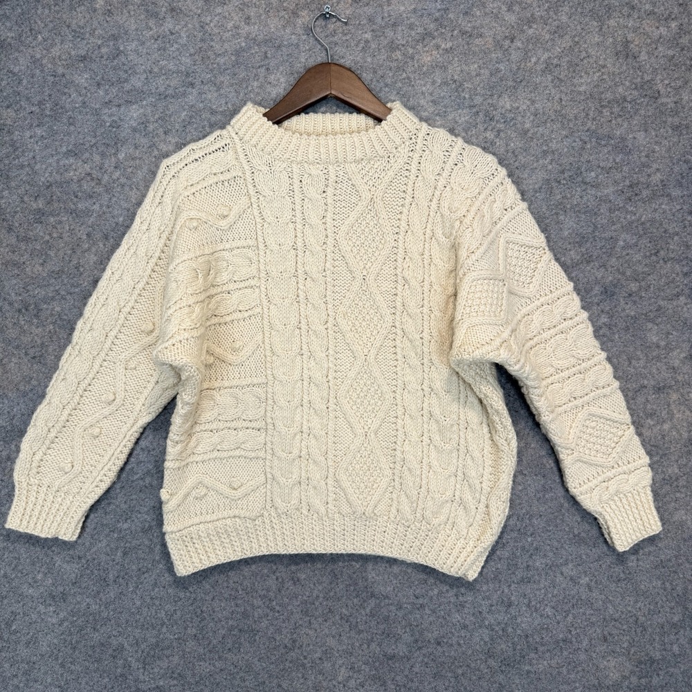 VTG Cooleen Knitwear Aran Fisherman Jumper Sweater Womens Small Cable Knit Cream